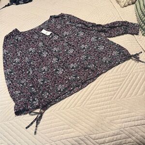 LOFT Floral Blouse - Navy and Pink